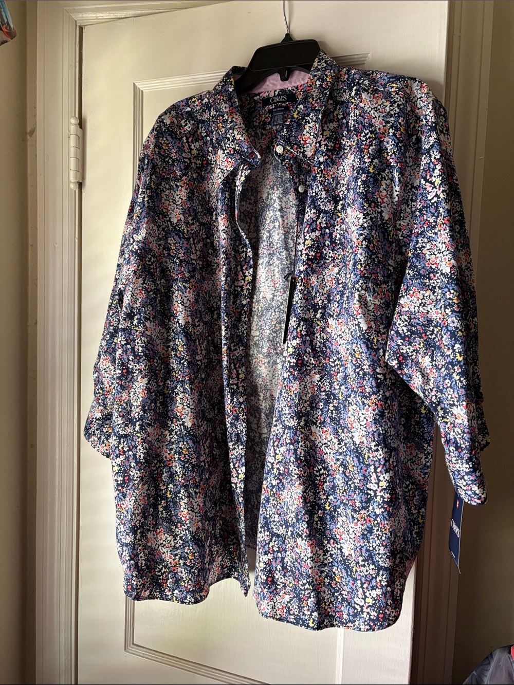 Chaps No Iron Navy Multi-Color Floral Button-Up Shirt NWT